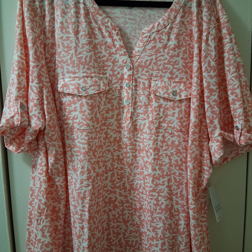 Croft & Barrow Coral Patterned Henley TOP 3X